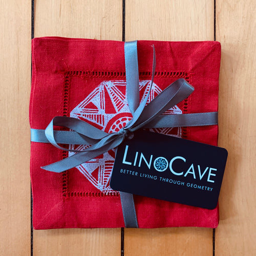 Red Cotton/Linen Blend Set of Four Coasters