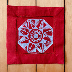 Red Cotton/Linen Blend Set of Four Coasters